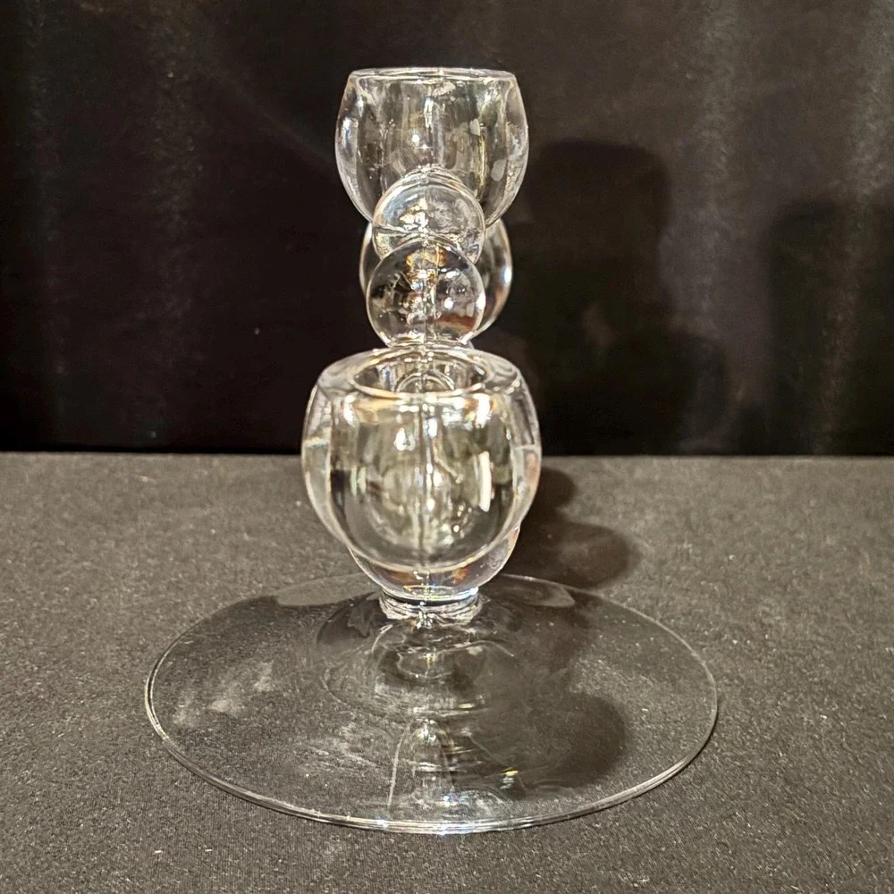 Vintage Candlewick 3‑Light Candelabra – Clear Glass Beaded Design